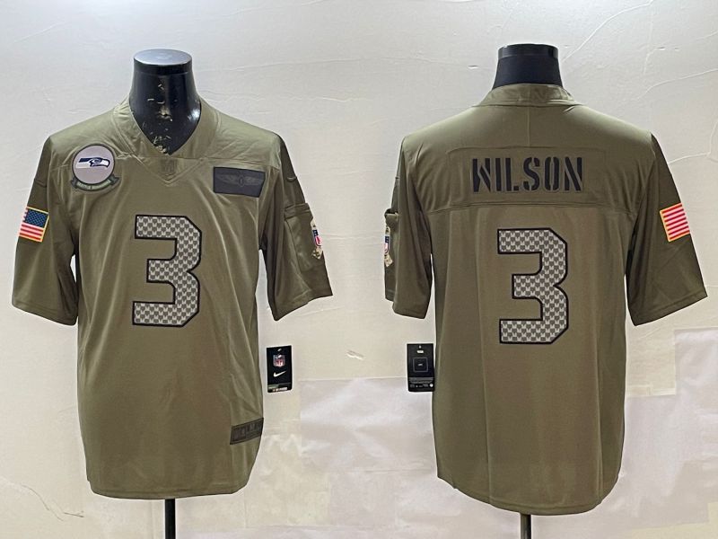 Men Seattle Seahawks #3 Wilson Green 2025 Nike Olive Salute To Service Limited NFL Jersey style 1